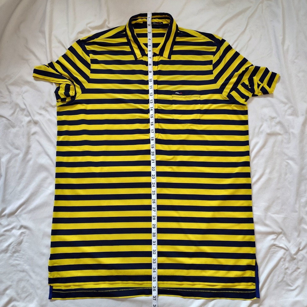 Ralph Lauren RLX Pocket Polo Golf Shirt Yellow Blue Striped Size XL - Picture 7 of 7